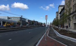 The under-construction protected bike lane on Commonwealth Avenue, photographed on May 8, 2019.
