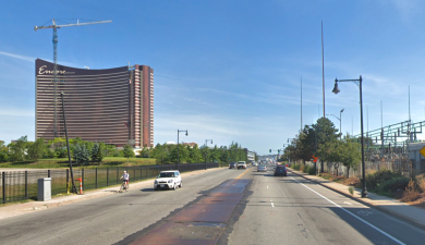 Alford Street in Boston, looking northward towards Everett and the Encore Casino. Image courtesy of Google Street View.
