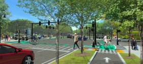 An architects' rendering illustrates planned safety improvements for the intersection of Melnea Cass Boulevard and Tremont Street in Roxbury. Courtesy of the City of Boston.