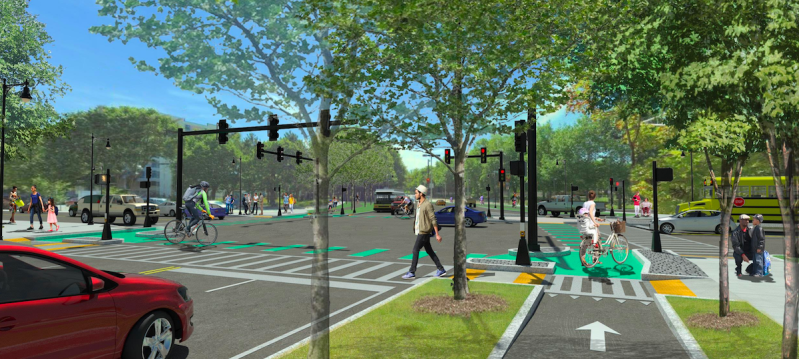 An architects' rendering illustrates planned safety improvements for the intersection of Melnea Cass Boulevard and Tremont Street in Roxbury. Courtesy of the City of Boston.