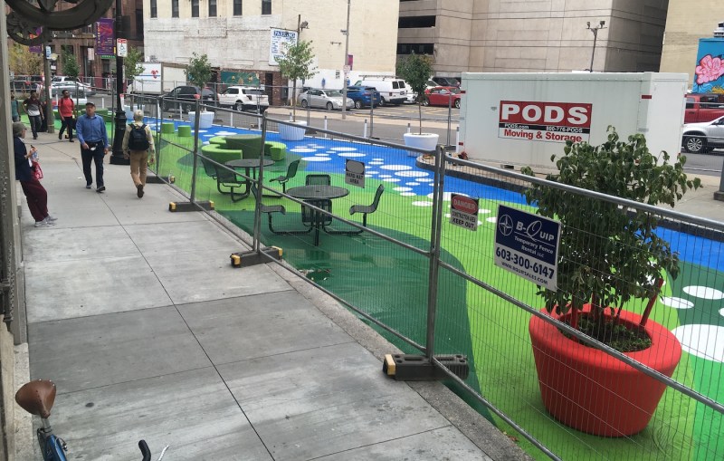 The pop-up plaza at Phillips Square in Chinatown is nearly complete as of Wednesday, August 29, 2019.
