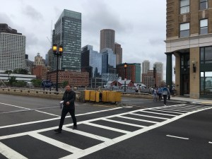 The crosswalk on Summer Street at the Melcher Street intersection, where a driver hit two pedestrians, killing one, on the evening of Sept. 11, 2019.