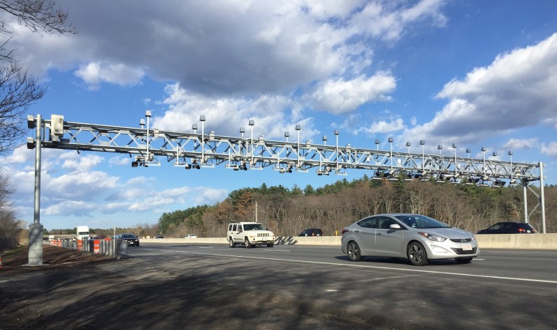 An electronic tolling gantry on the Massachusetts Turnpike. Courtesy of MassDOT.