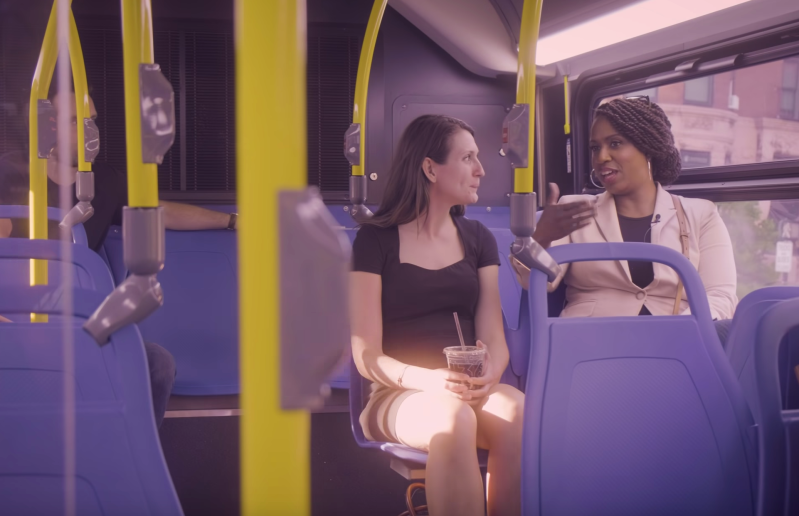Rep. Ayanna Pressley, U.S. Representative for Massachusetts's 7th congressional district, rides the MBTA's 1 bus in a 2018 campaign ad.