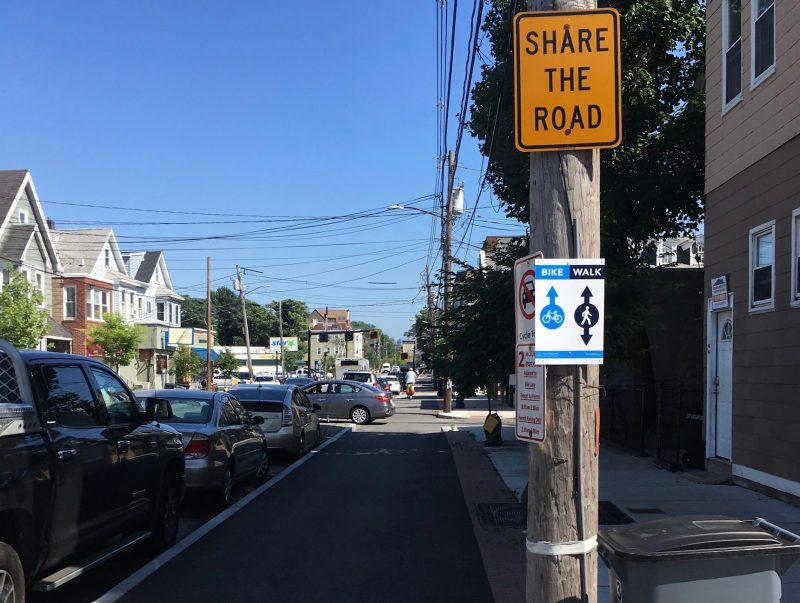 The new protected bike lane on Beacon Street in Somerville, pictured on June 26, 2019.
