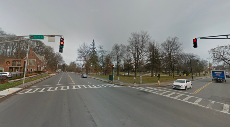 Elm Park and the intersection of Park Avenue and Elm Street in Worcester, where a person fatally steered their motor vehicle into a 66 year-old victim on the evening of Tuesday, November 26, 2019.