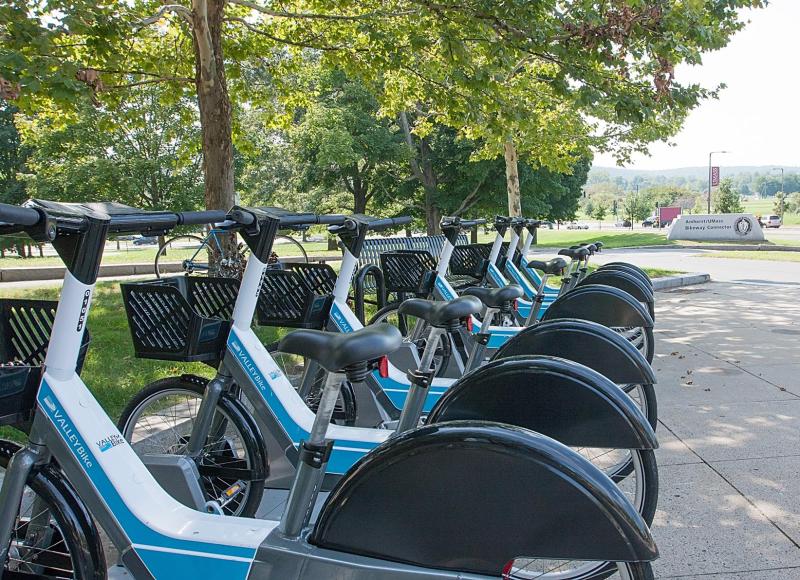 A ValleyBike station on the UMass-Amherst campus. Courtesy of the University of Massachusetts.
