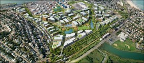 A conceptual aerial rendering of the proposed Suffolk Downs development in East Boston and Revere.  Courtesy of the BPDA.