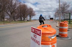 A person riding a bike enjoys plenty of room on a section of Day Boulevard that was closed to car traffic for the weekend of April 11-12. Photo courtesy of the Massachusetts Department of Conservation and Recreation.