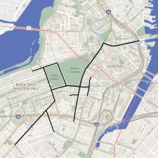 A network of quick-build bike lanes will take shape in downtown Boston this summer as part of the city's "healthy streets" initiative.  Courtesy of the City of Boston.