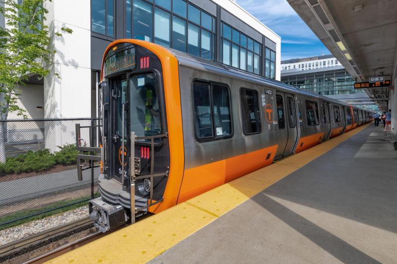 A new Orange Line train at Assembly Station in summer 2019. Courtesy of the MBTA.