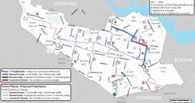 Proposed "shared streets" and expanded curbside pedestrian areas, part of the city's COVID-19 mobility plan. Courtesy of the City of Somerville.