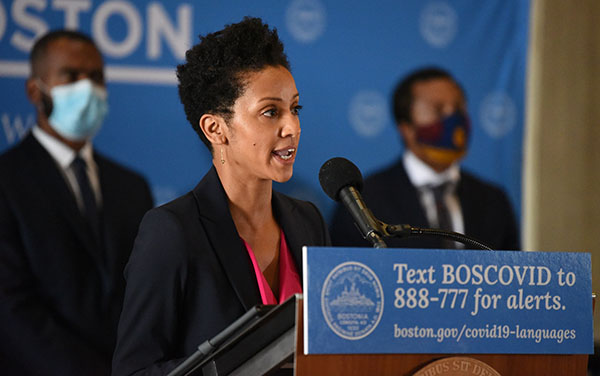 Dr. Karilyn Crockett, the City of Boston's new Chief of Equity, at a press conference on June 29, 2020. Courtesy of the Ciy of Boston.