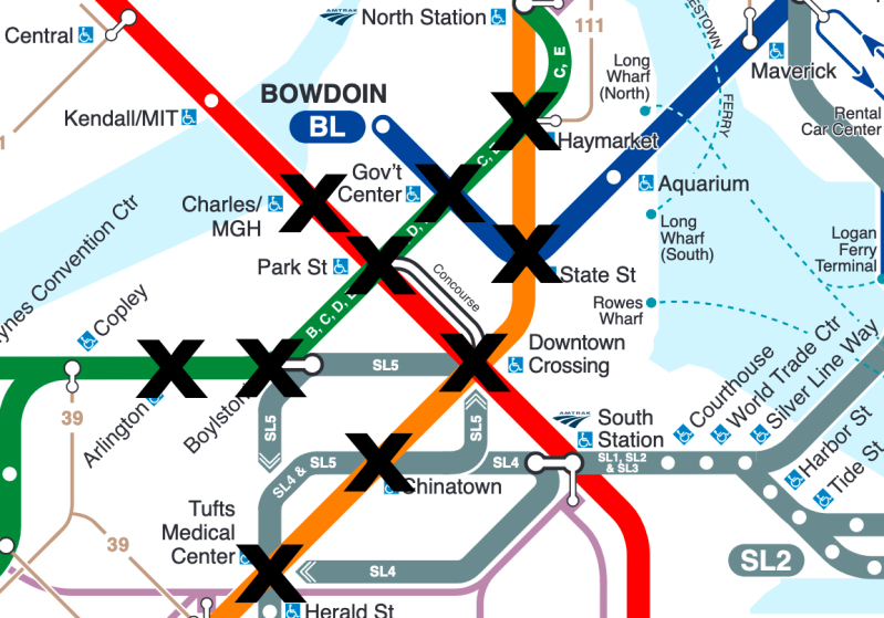 The MBTA closed most of its downtown subway stations Sunday night, escalating tensions as thousands of Black Lives Matter protesters struggled to get home.