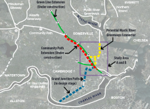 A map of the proposed Mystic-to-Charles trail connections to the new Community Path Extension in Somerville. Courtesy of the Friends of the Community Path and the Friends of the Mystic to Charles Connector.