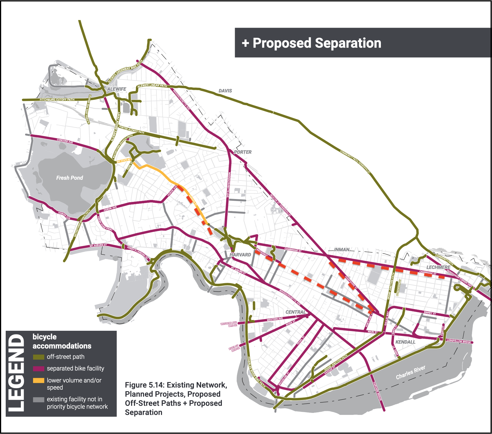 The City of Cambridge's proposed network of protected bike lanes, from its 2015 Bicycle Plan. 