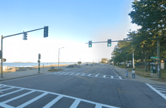 The intersection of West Elm St. and Quincy Shore Drive, where a Newton man struck and killed a victim in the crosswalk last Saturday, August 15, 2020. Image courtesy of Google Street View.