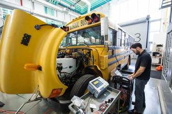 A battery-powered school bus. Photo courtesy of the National Renewable Energy Laboratory.