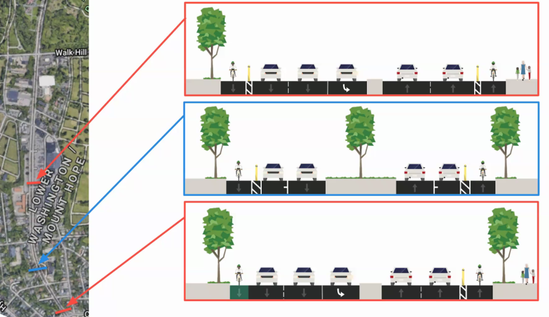 Proposed new cross-sections for American Legion Highway south of Walk Hill Street. Courtesy of the Boston Transportation Department.