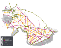 A map of the City of Cambridge's 2015 bike network plan showing proposed additions as dashed lines. Courtesy of the City of Cambridge.