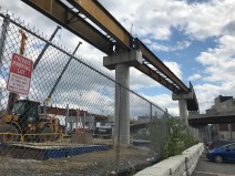 The viaduct for the Somerville Community Path extension soars over the future Green Line tracks in Somerville's Inner Belt neighborhood.