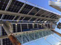 A transit shelter with a solar roof in Portland, Oregon. Photo courtesy of Trimet.