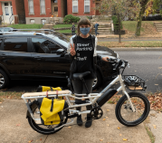 StreetsblogUSA editor Kea Wilson with her electric pedal-assist cargo bike.