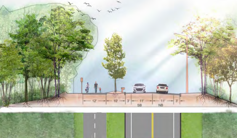 The proposed new cross-section of Hammond Pond Parkway in Newton. Courtesy of the Massachusetts DCR.