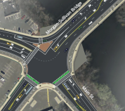 A construction project that's expected to be substantially complete later this year is adding  physically-separated bikeways, protected intersections, and upgraded sidewalks to Agawam's riverfront and to a new Morgan-Sullivan Bridge across the Westfield River. Courtesy of MassDOT.