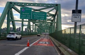 The new Tobin Bridge bus lane, looking towards Charlestown, in December 2020. Courtesy of the MBTA.