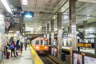 An Orange Line train arrives at the North Station stop. Courtesy of the MBTA.