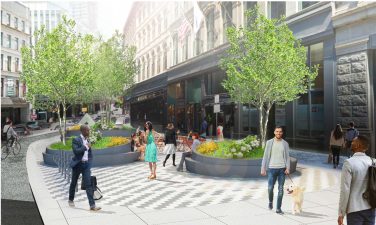 A rendering of the permanent design for the new Tontine Crescent plaza, expected to go under construction in June. Courtesy of of Millennium Partners  and the City of Boston.