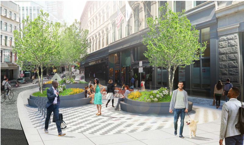 A rendering of the permanent design for the new Tontine Crescent plaza, expected to go under construction in June. Courtesy of of Millennium Partners and the City of Boston.