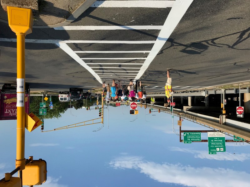 Walking from one side of McGrath Highway to the other along Mystic Avenue requires pedestrians to cross multiple highway ramps and and along a "sidewalk" in the middle of the highway.