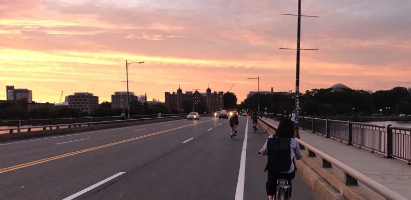 Bike traffic on the Massachusetts Avenue bridge heading towards Cambridge on the evening of August 4, 2021.Bike traffic on the Massachusetts Avenue bridge heading towards Cambridge on the evening of August 4, 2021.