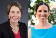Headshots of Attorney General Maura Healy (left) and state Senator Sonia Chang-Diaz