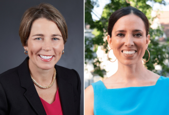 Headshots of Attorney General Maura Healy (left) and state Senator Sonia Chang-Diaz